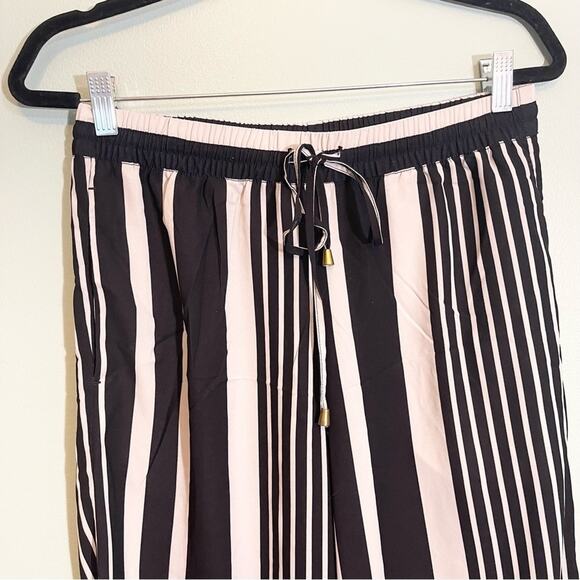 H&M Striped Drawcord Waist Straight Leg Pull-On Pants Black Size 10 - Picture 4 of 14